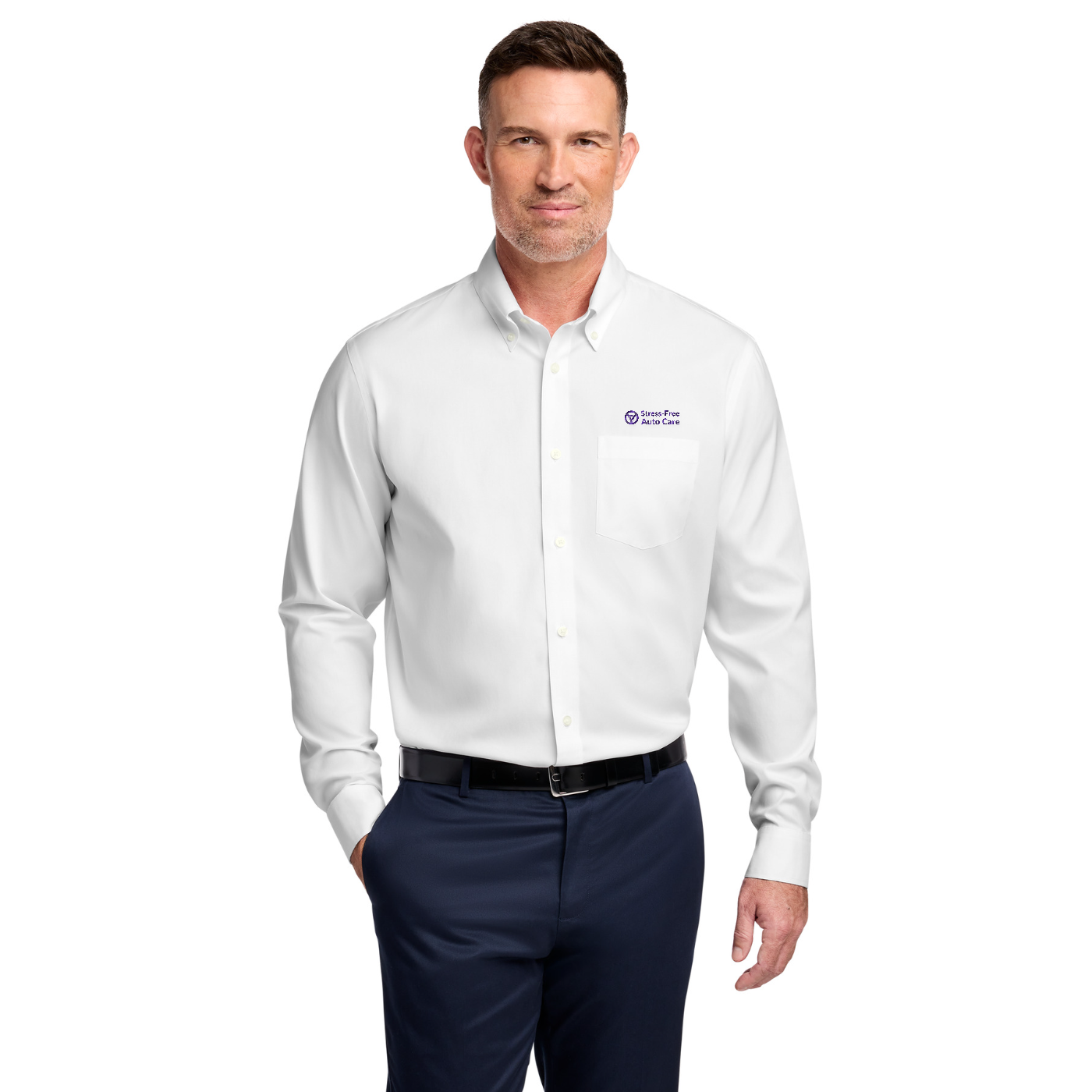Brooks Brothers Wrinkle-Free Stretch Pinpoint Shirt — model